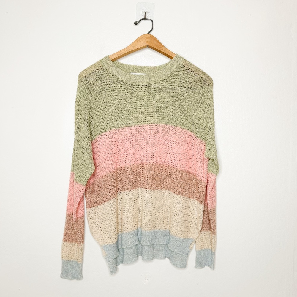 All in Favor Nordstrom Womens Pastel Stripe Slouchy Oversized Knit Sweater Small - Picture 2 of 6